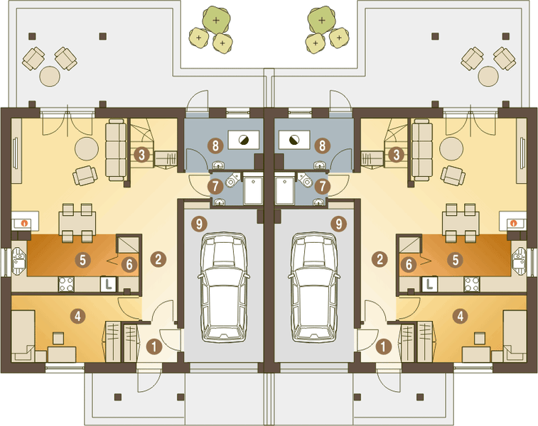 Parter projektu Jarząbek III z garażem 1-st. bliźniak [A-BL1]