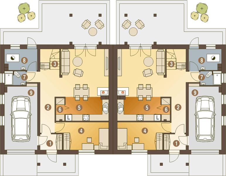 Parter projektu Jarząbek III z garażem 1-st. bliźniak [A-BL2]