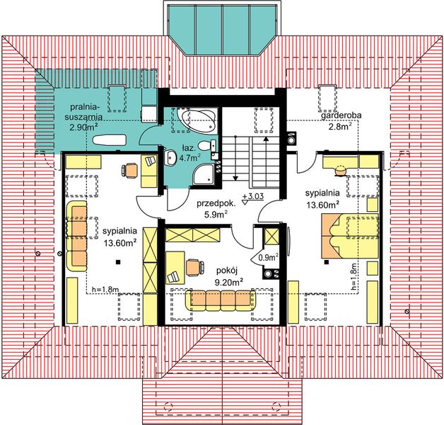Poddasze projektu BW-52 dwulokalowy