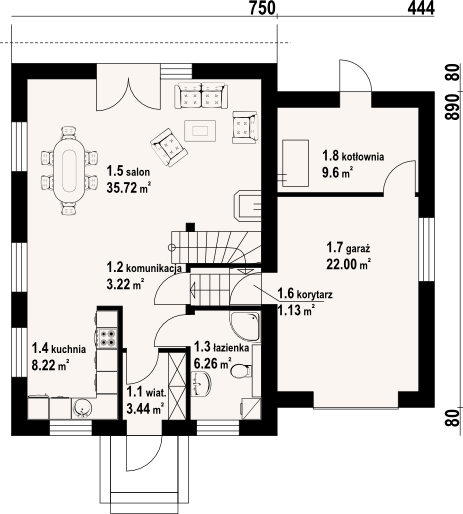 Parter projektu Gładyszów 15m