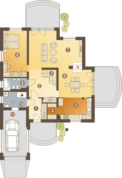 Parter projektu Kastor II z garażem 1-st. [A]