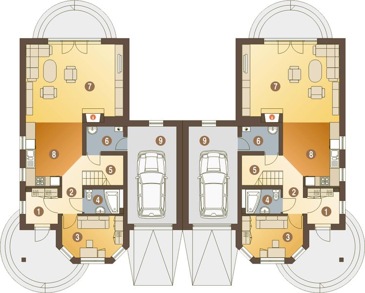 Parter projektu Kowalik II z garażem 1-st. bliźniak [A-BL1]