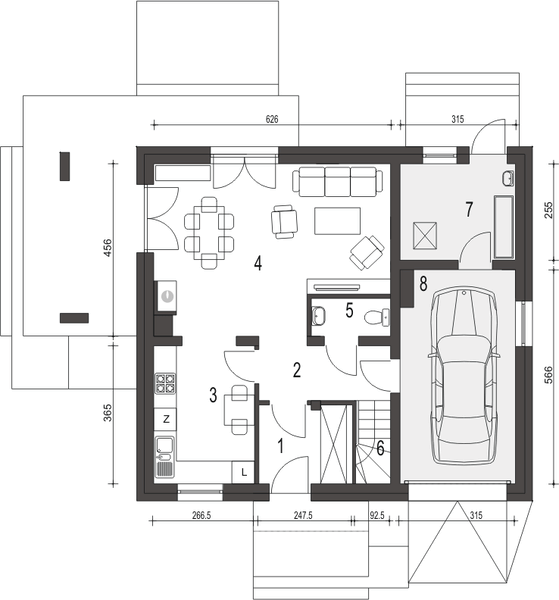 Parter projektu Monika II z garażem 1-st. [A]