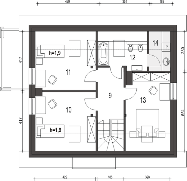 Poddasze projektu Monika II z garażem 1-st. [A]