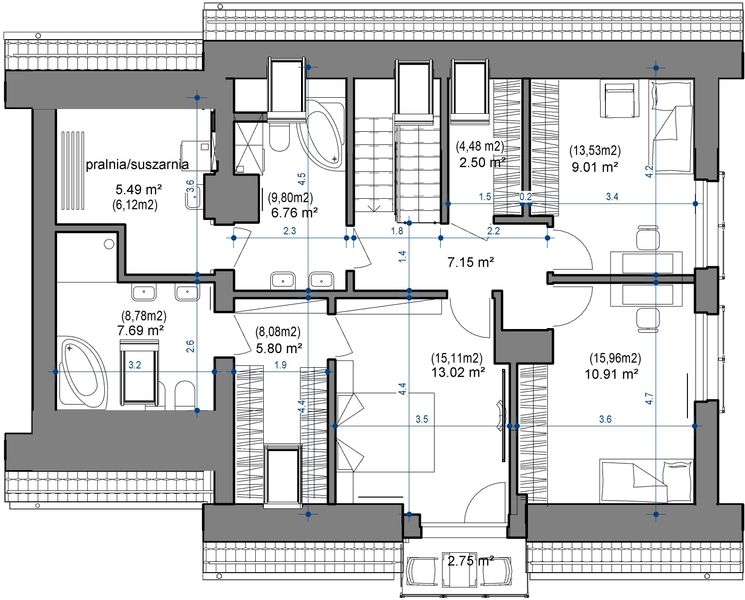 Poddasze projektu Domidea 63 dg