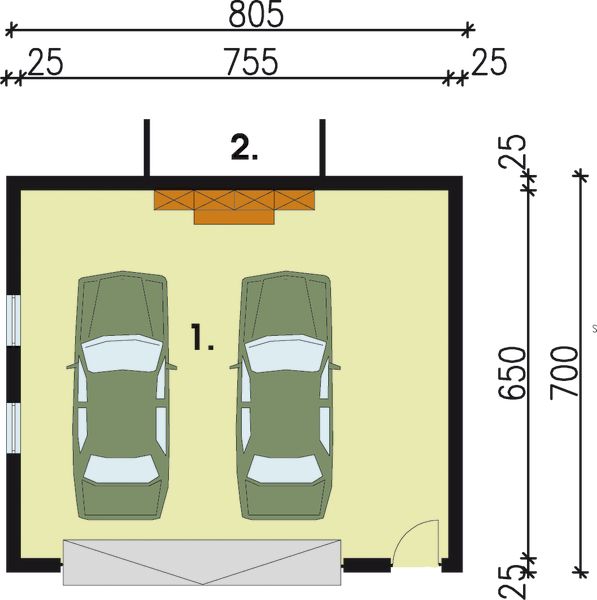 Parter projektu G79 szkielet drewniany garaż dwustanowiskowy