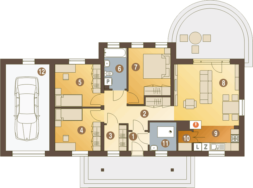 Parter projektu Modraszka z garażem 1-st. [A]