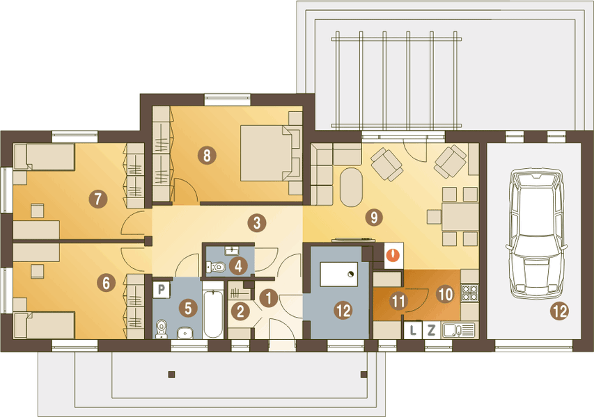 Parter projektu Raniuszek z garażem 1-st. [A]