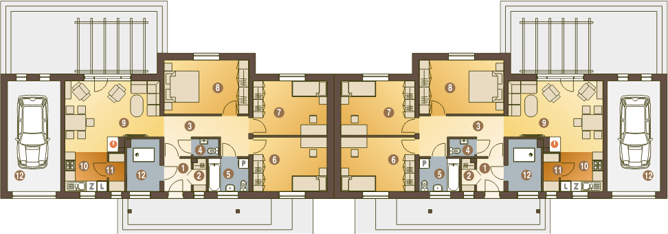 Parter projektu Raniuszek z garażem 1-st. bliźniak [A-BL2]