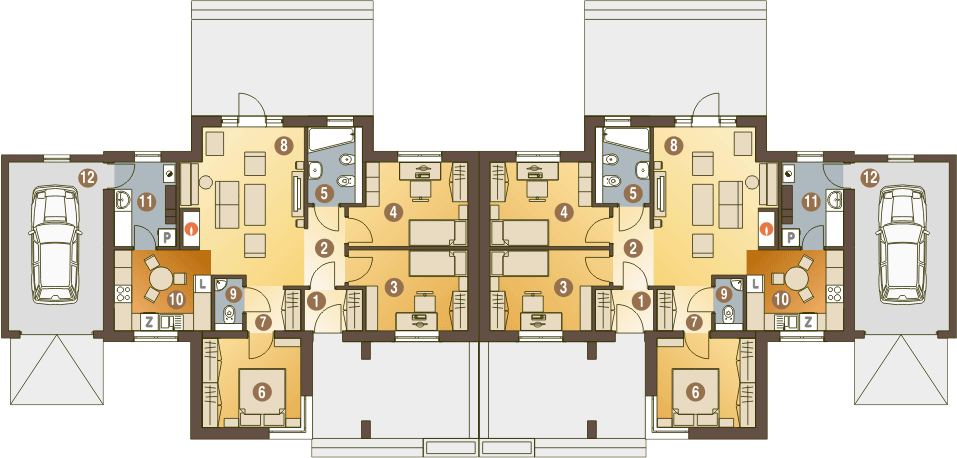 Parter projektu Polluks z garażem 1-st. bliźniak [A-BL2]