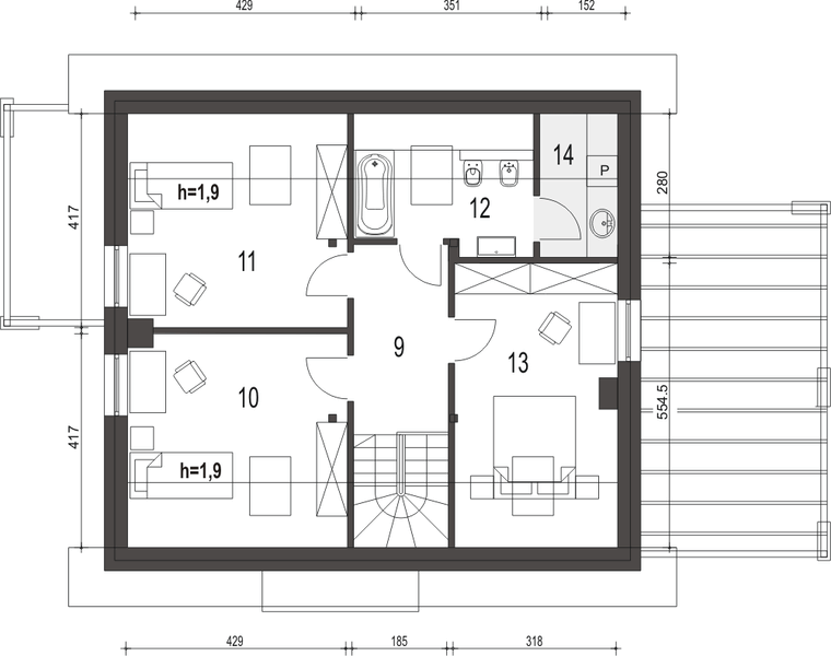 Poddasze projektu Monika III z wiatą [B]