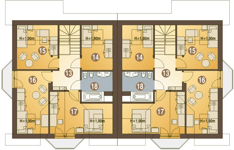Poddasze projektu Puszczyk bez garażu bliźniak [B-BL1]