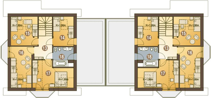 Poddasze projektu Puszczyk z garażem 1-st. bliźniak [A-BL1]