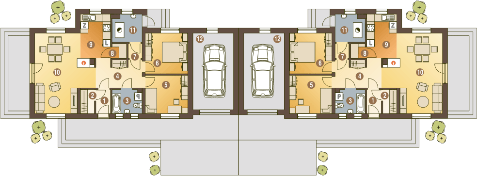 Parter projektu Rokitniczka z garażem 1-st. bliźniak [A-BL]
