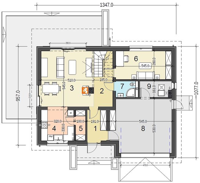 Parter projektu Bocian 1 z garażem 2-st.