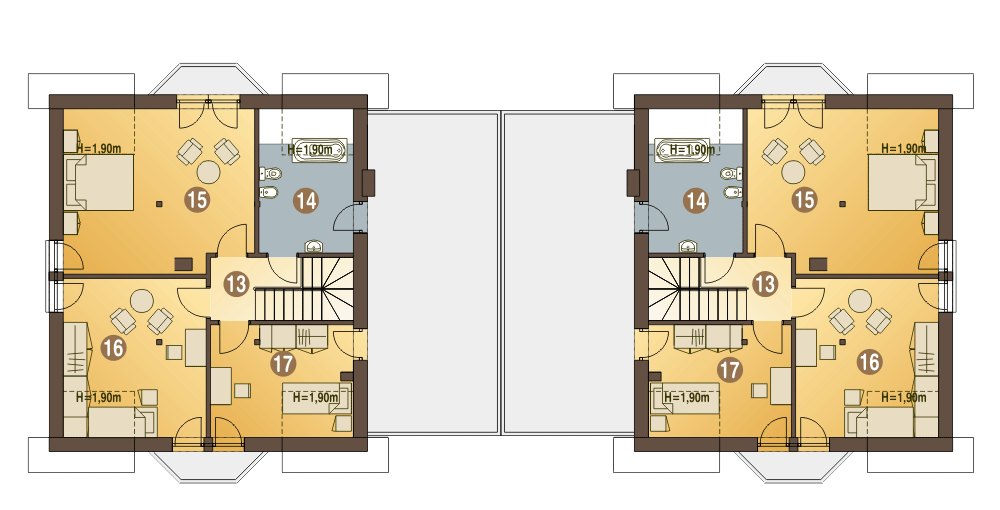 Poddasze projektu Puszczyk III z garażem 1-st. bliźniak [A-BL1]