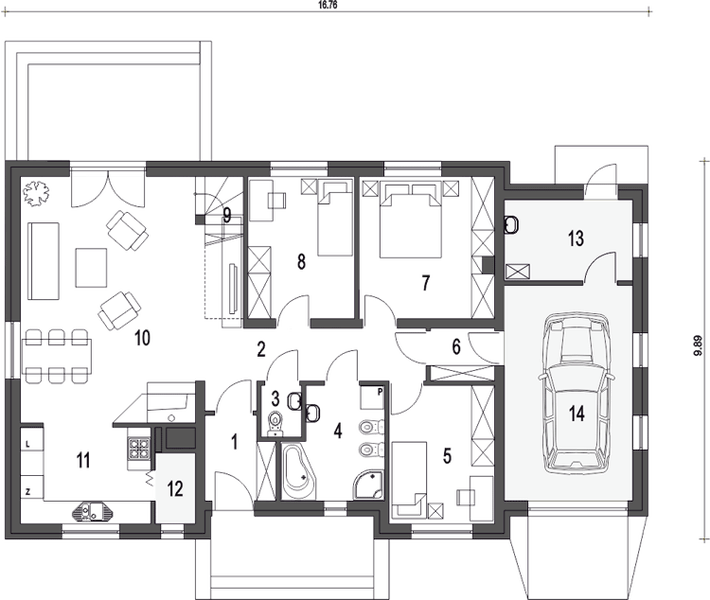 Parter projektu Julek II z garażem 1-st. [A]