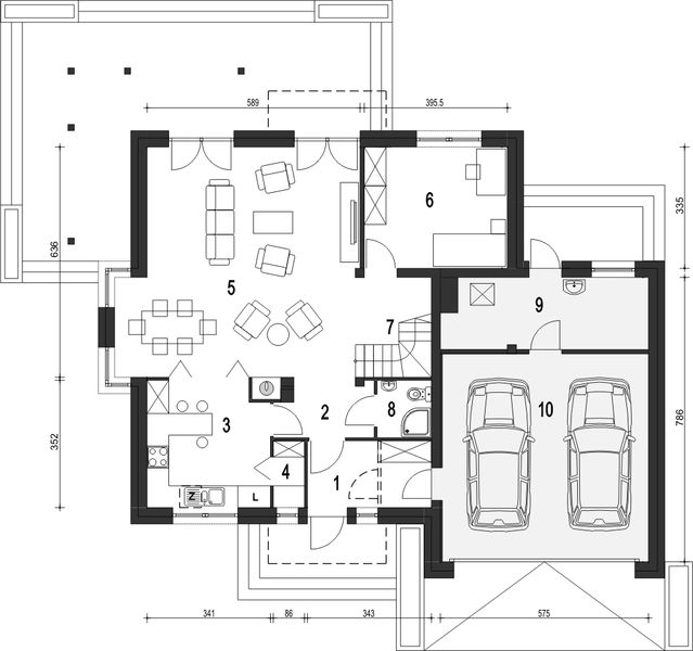 Parter projektu Diana z garażem 2-st. [A1]