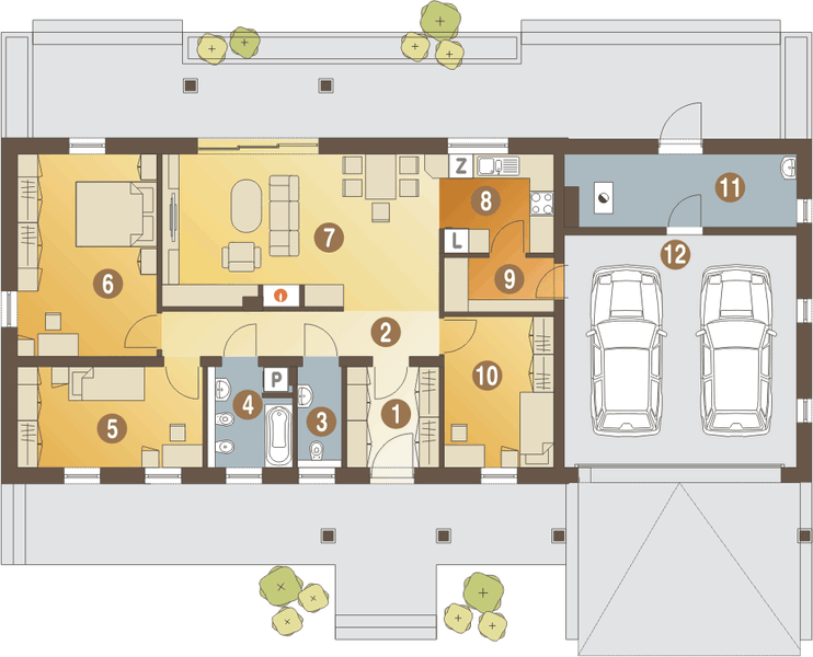 Parter projektu Trznadel II z garażem 2-st. [A1]