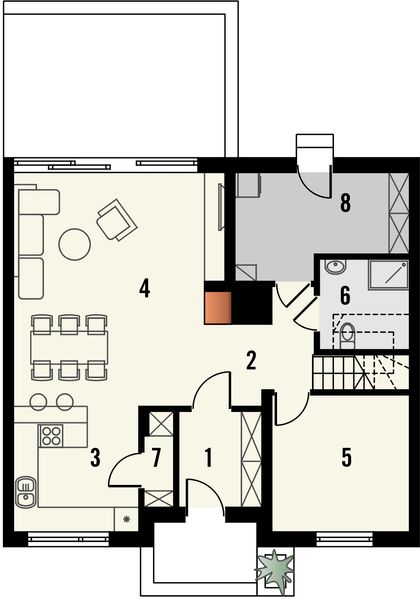 Projekt domu Aviator 5 - rzut parteru, dom liczy 4 pokoje, 2 łazienki i wc