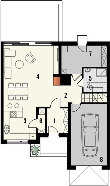 Projekt domu Aviator 6 - rzut parteru, dom liczy 3 pokoje, 2 łazienki i wc