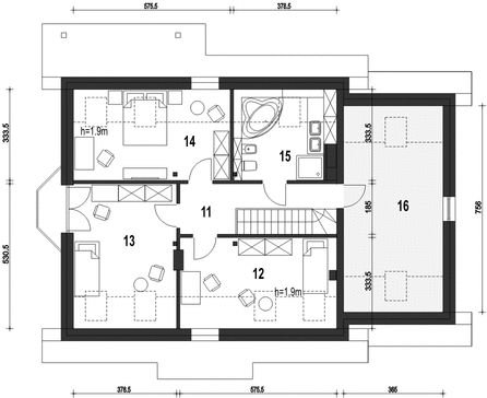 Poddasze projektu Dom Dla Ciebie 2 w2 z garażem 1-st. [A]