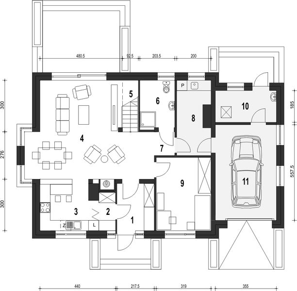 Parter projektu Daria z garażem 1-st. [A]