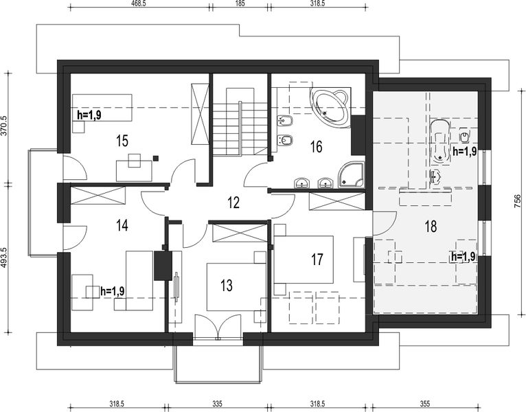 Poddasze projektu Daria z garażem 1-st. [A]