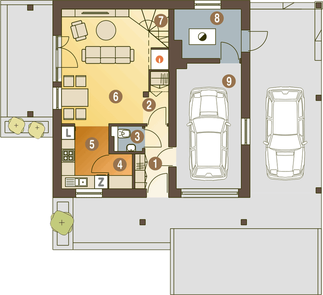 Parter projektu Turkawka II z garażem i wiatą [A1]