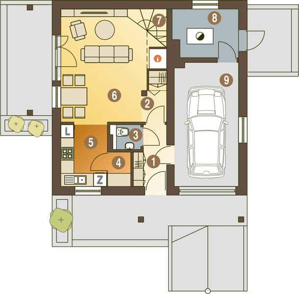 Parter projektu Turkawka II z garażem 1-st. [A]