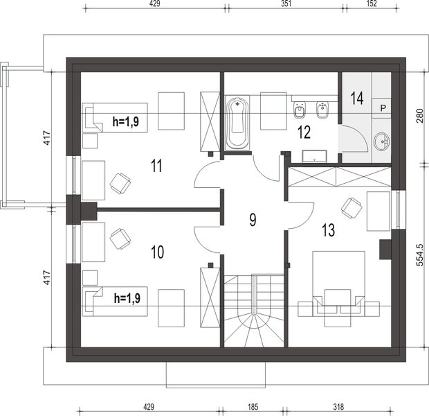 Poddasze projektu Monika III bez garażu [B1]