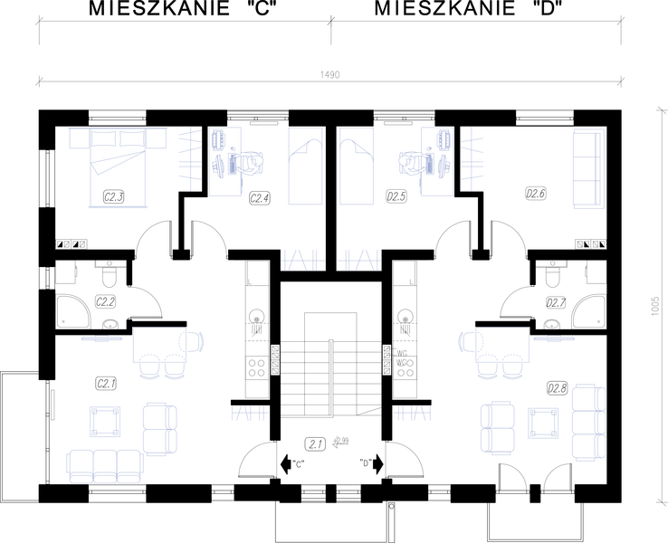 Piętro 1 projektu La Colina budynek wielorodzinny 4-lokalowy (segment lewy)