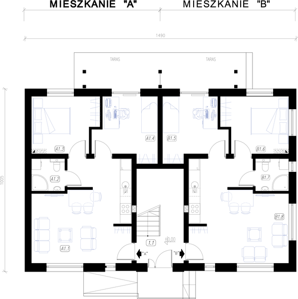 Parter projektu La Colina budynek wielorodzinny 4-lokalowy (segment prawy)