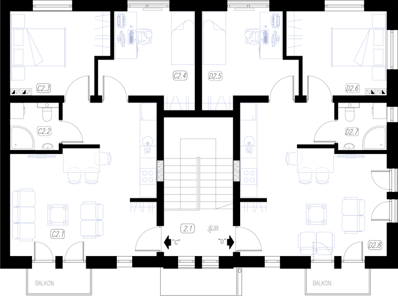 Piętro 1 projektu La Colina budynek wielorodzinny 4-lokalowy (segment prawy)