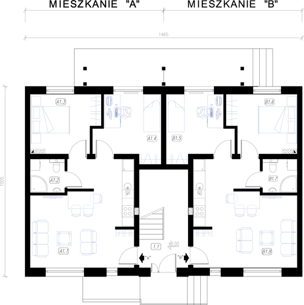 Parter projektu La Colina budynek wielorodzinny 4-lokalowy (segment środkowy)