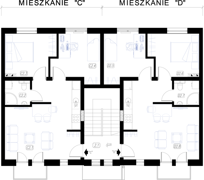 Piętro 1 projektu La Colina budynek wielorodzinny 4-lokalowy (segment środkowy)