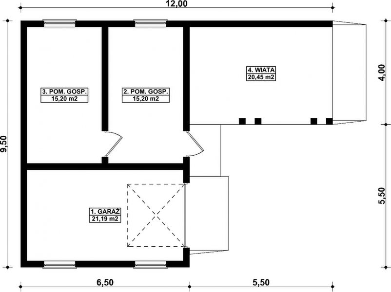 Parter projektu G360 - Budynek garażowo - gospodarczy