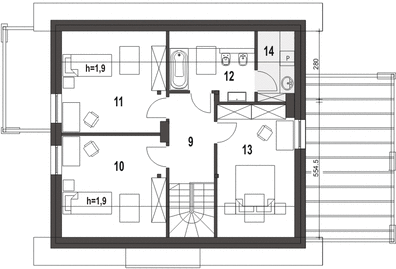 Poddasze projektu Monika z garażem i wiatą [A1]