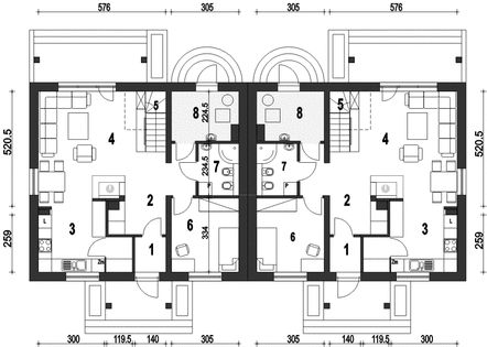 Parter projektu Gajówka bez garażu bliźniak [B-BL1]