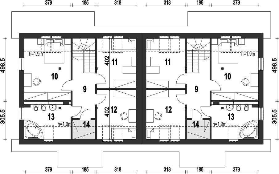 Poddasze projektu Gajówka bez garażu bliźniak [B-BL1]
