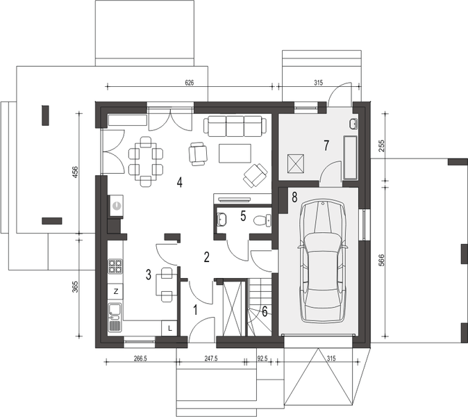 Parter projektu Monika II z garażem i wiatą [A1]