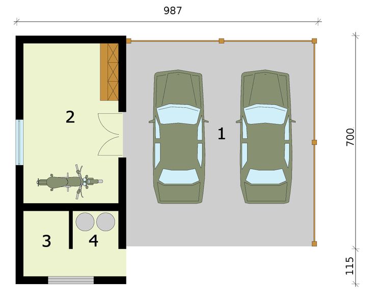 Parter projektu G275 szkielet drewniany wiata garażowa z pomieszczeniem gospodarczym