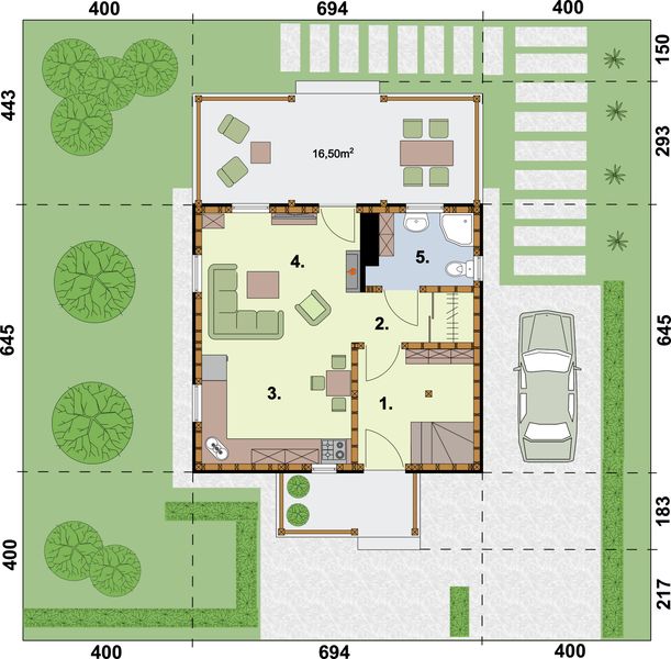 Parter projektu Orlean 4 szkielet drewniany dom letniskowy z poddaszem użytkowym