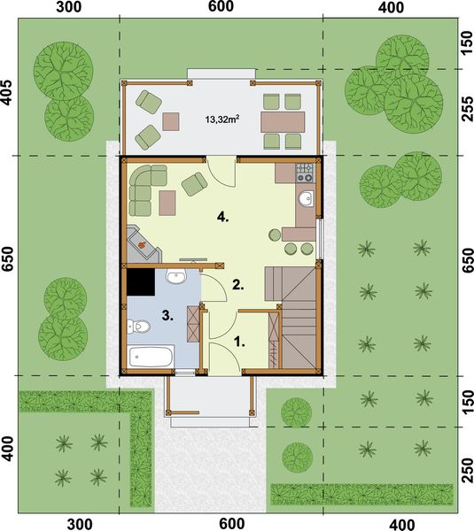 Parter projektu Luizjana szkielet drewniany dom letniskowy z poddaszem