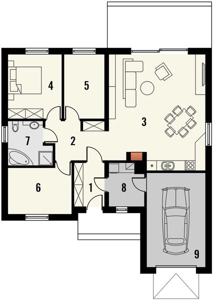 Parter projektu Juka z garażem