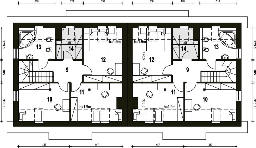 Poddasze projektu Lerka bez wiaty bliźniak [B-BL1]