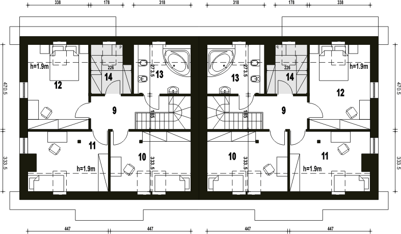 Poddasze projektu Lerka bez wiaty bliźniak [B-BL2]