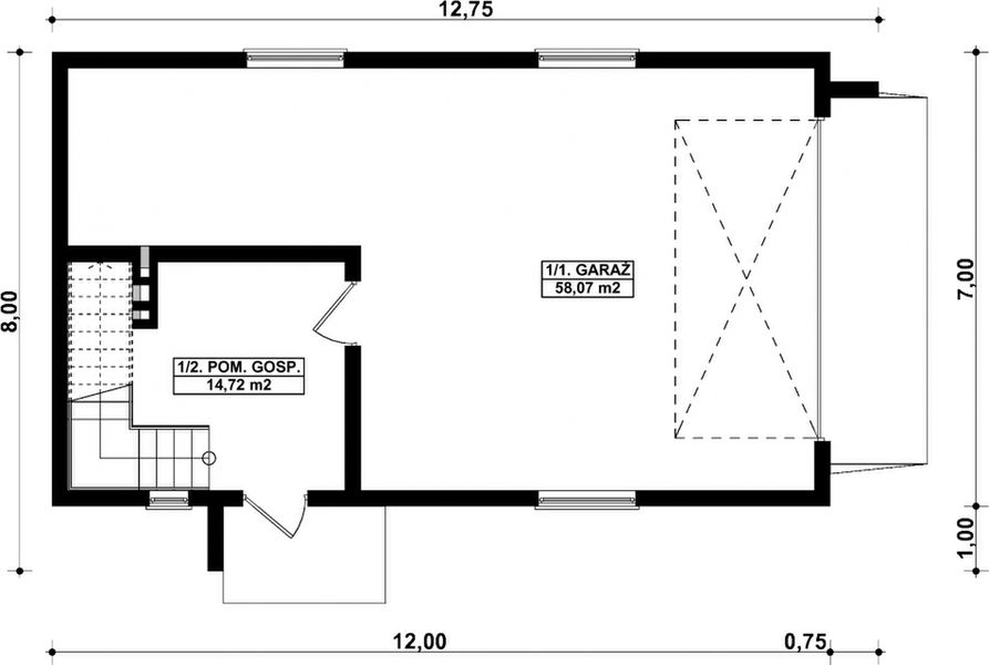 Parter projektu G357 - Budynek garażowo - gospodarczy