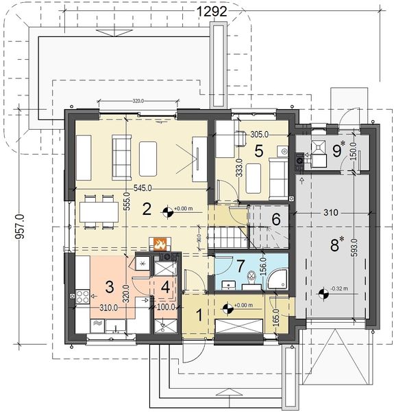 Parter projektu Jaskółka 1 z garażem