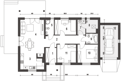 Parter projektu Dawid II z garażem 1-st. [A]